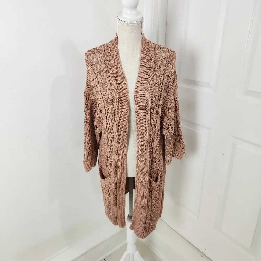 Johnny Was Sweater Womens M Neutral Beige Calme Cardigan Tunic Boho Western - Picture 13 of 13